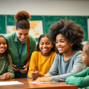 Teachers and students in a classroom promoting apprenticeships