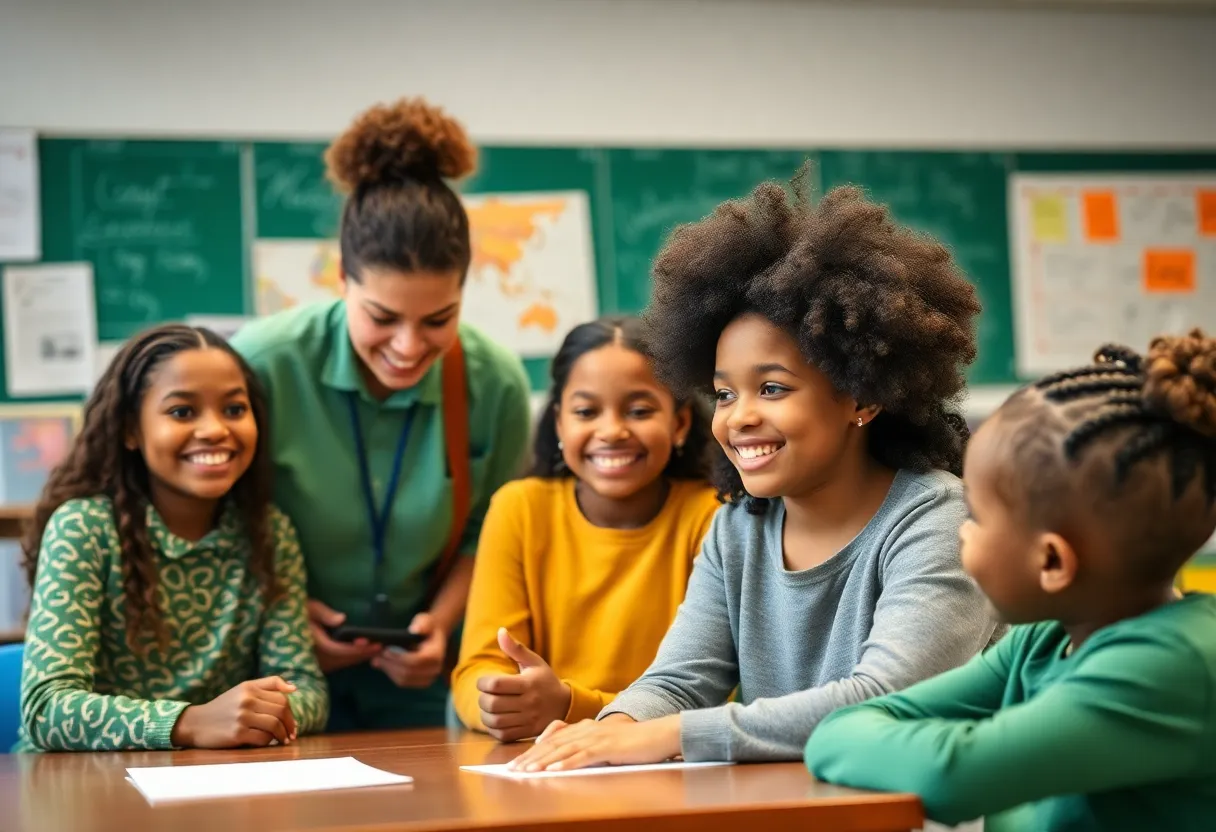 Teachers and students in a classroom promoting apprenticeships