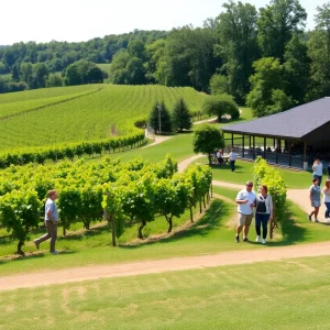 Visitors exploring a vineyard in Pennsylvania