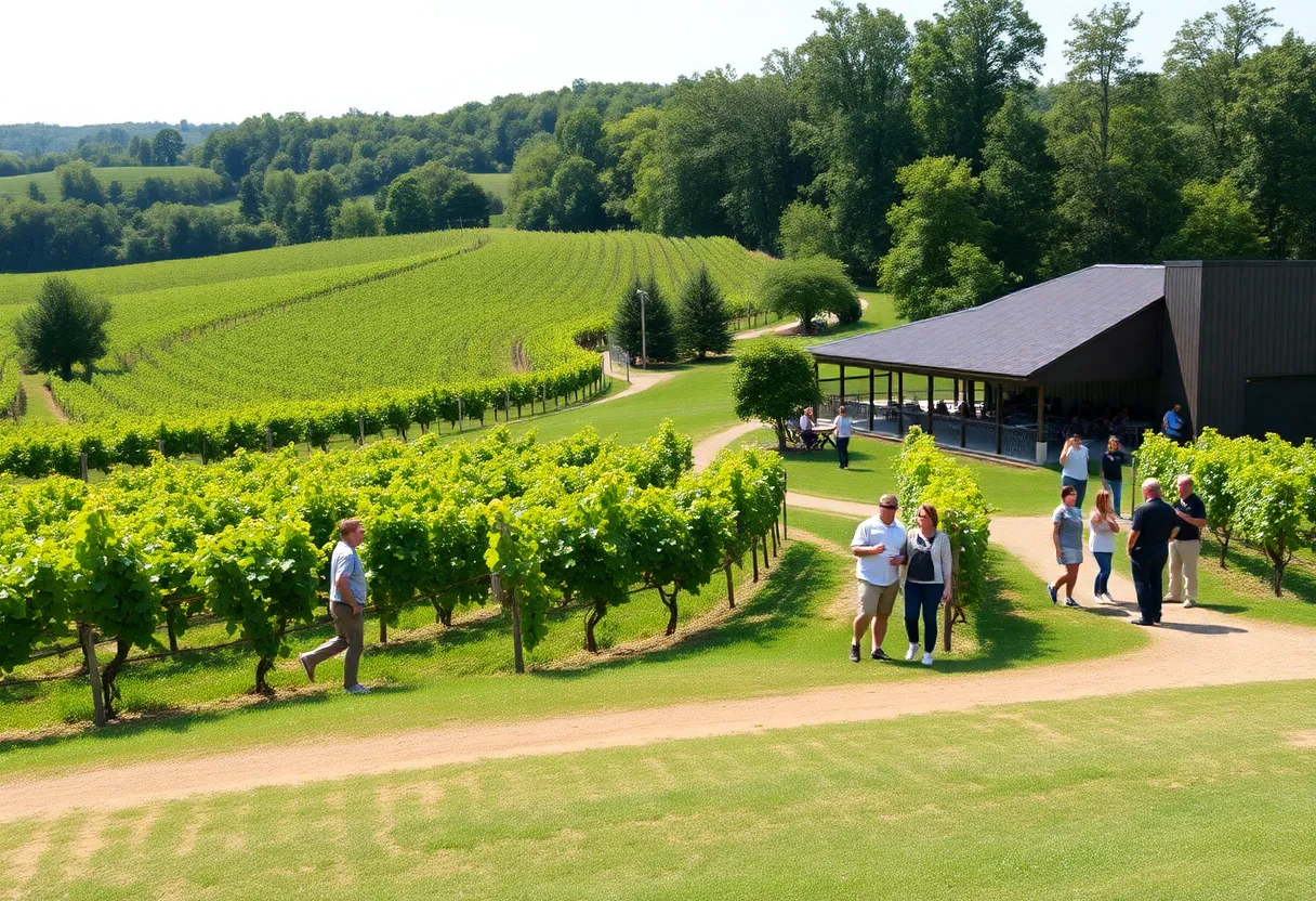 Visitors exploring a vineyard in Pennsylvania