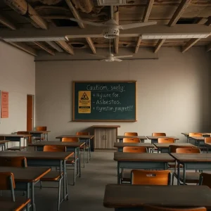 Classroom showing potential asbestos hazards