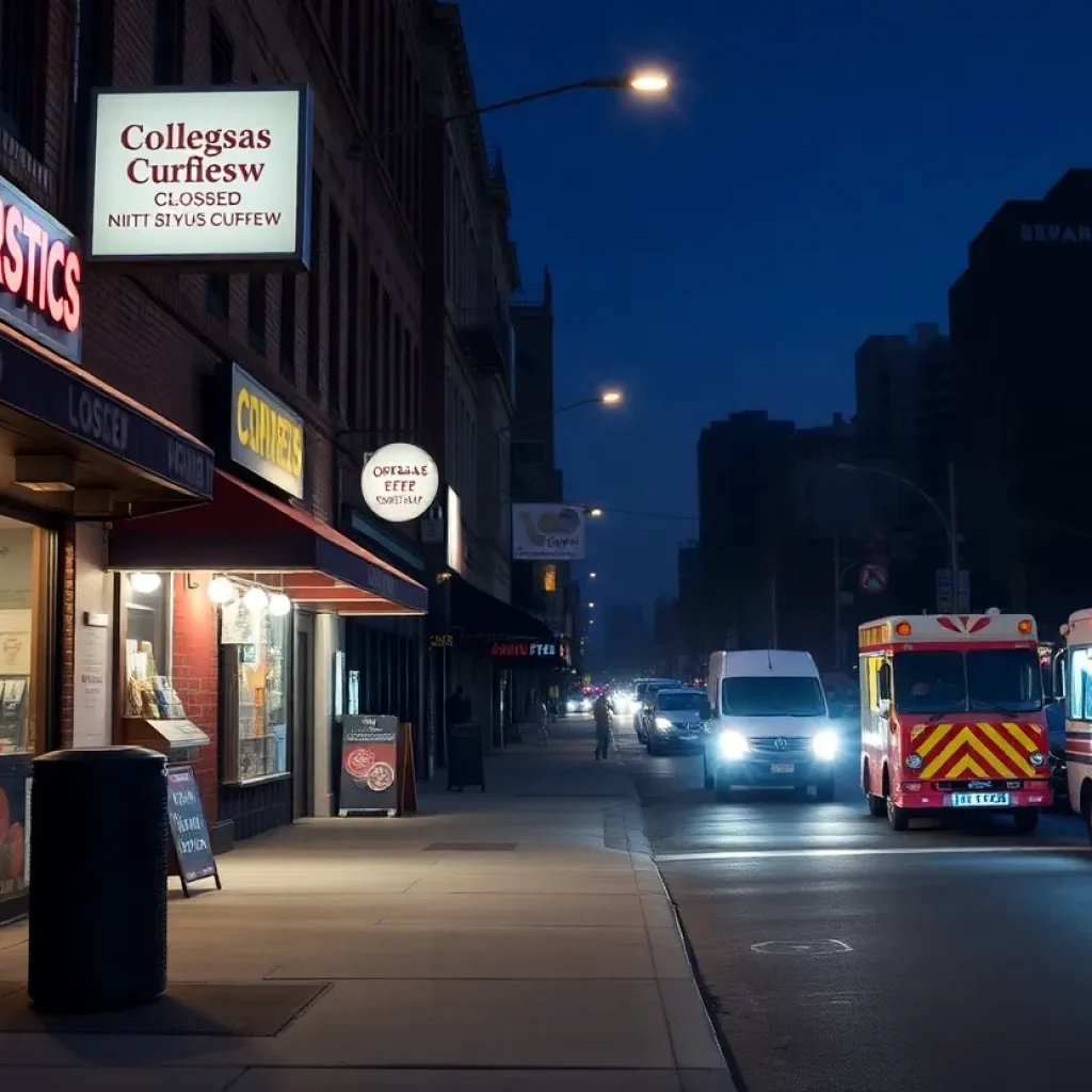 Closed bodegas and food trucks in Philadelphia at night