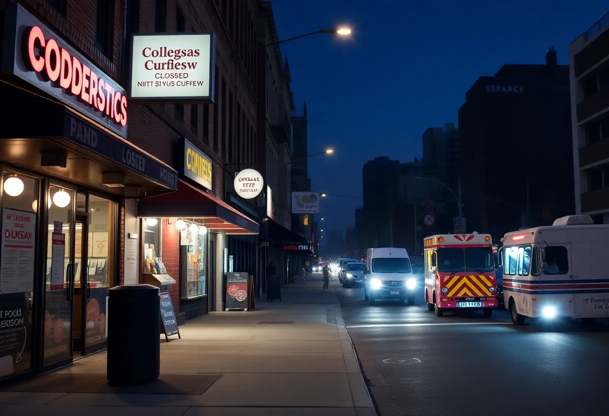 Closed bodegas and food trucks in Philadelphia at night