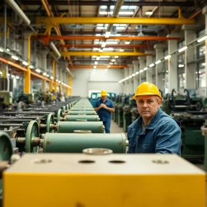 Inside view of a Philadelphia factory illustrating manufacturing decline.