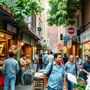 A lively urban area highlighting small businesses and community engagement in Erie, Pennsylvania.
