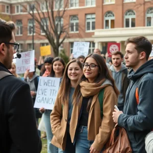 Students on campus discussing free speech and antisemitism