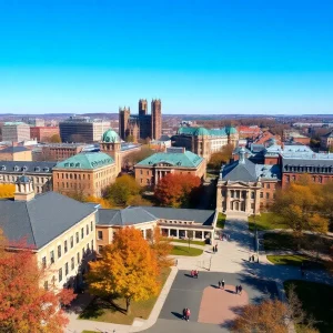 View of the University of Pennsylvania campus with students
