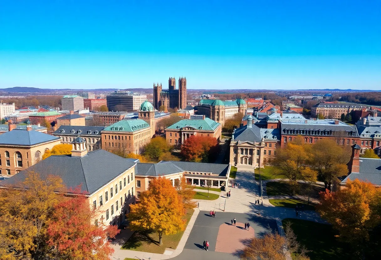 View of the University of Pennsylvania campus with students