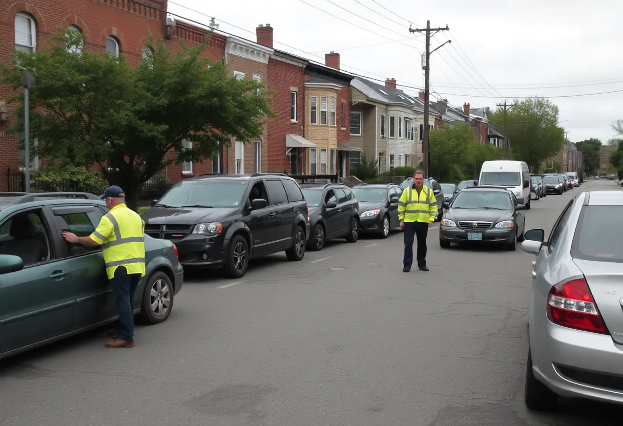Abandoned vehicles being towed in a Philadelphia neighborhood.