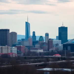 Skyline of Allegheny County with financial indicators showing budget cuts