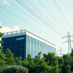 Amazon data center surrounded by trees and power lines in Pennsylvania
