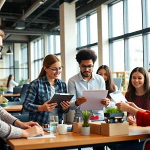 Team collaboration on promotional products strategy at Apex Advertising