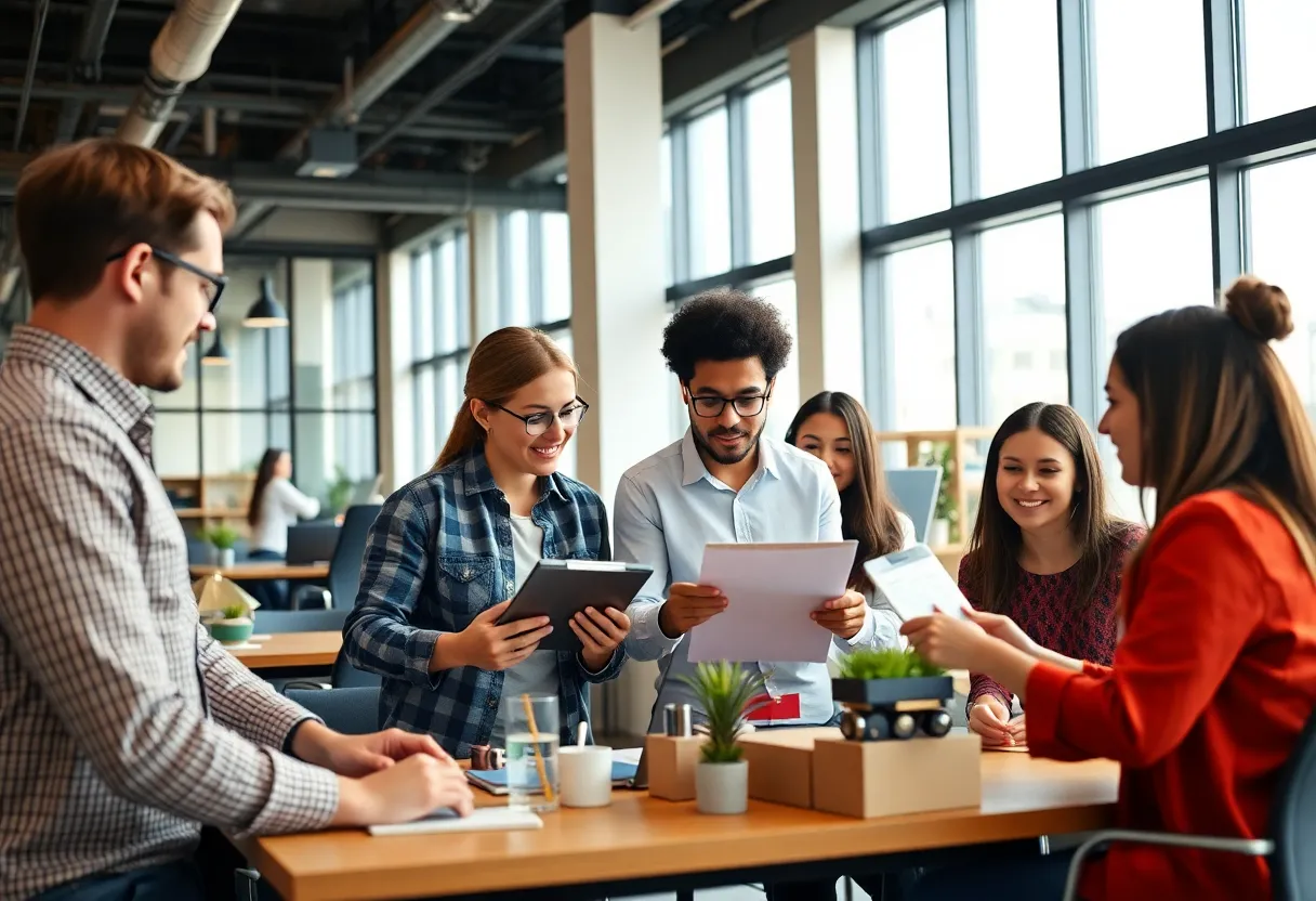 Team collaboration on promotional products strategy at Apex Advertising