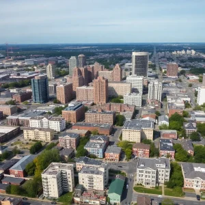 Baltimore skyline showcasing revitalized and distressed properties