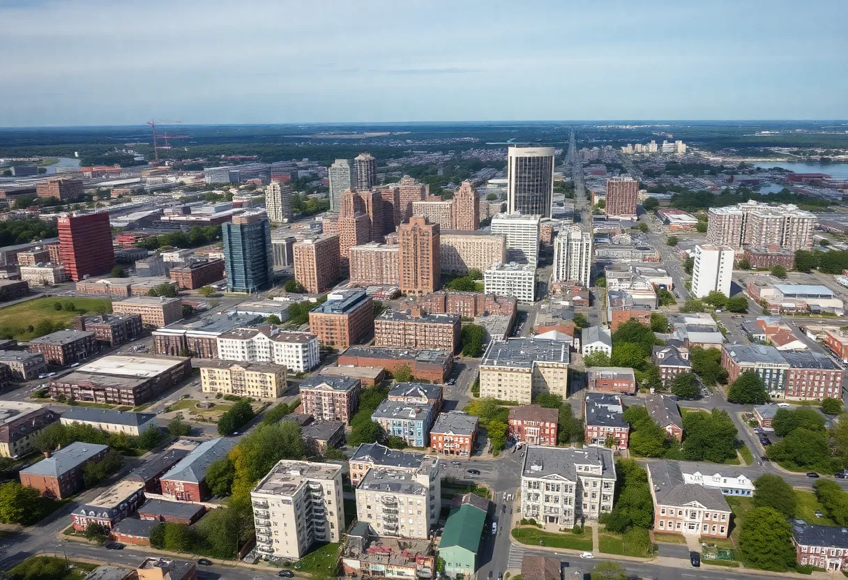 Baltimore skyline showcasing revitalized and distressed properties