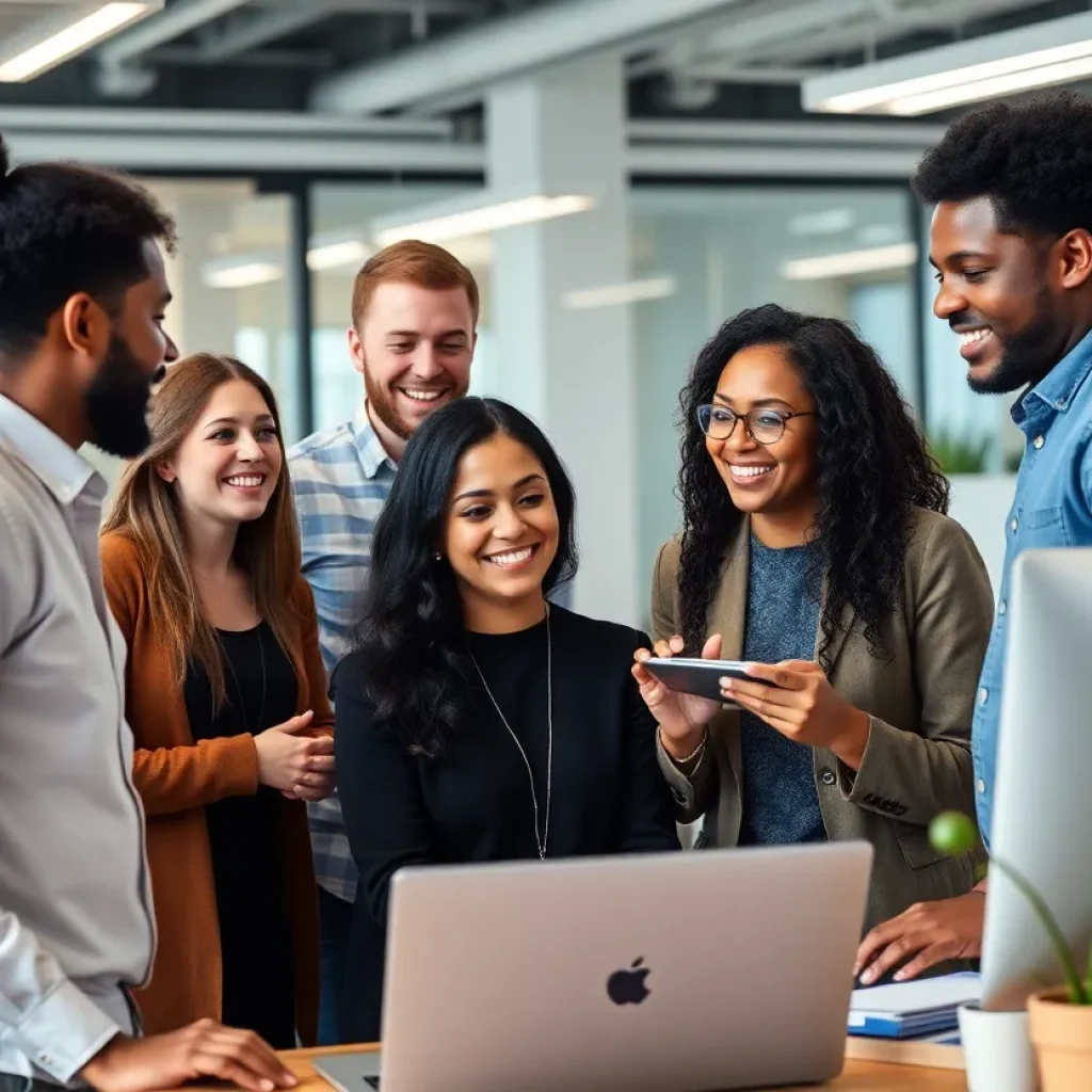 Employees enjoying a collaborative work environment