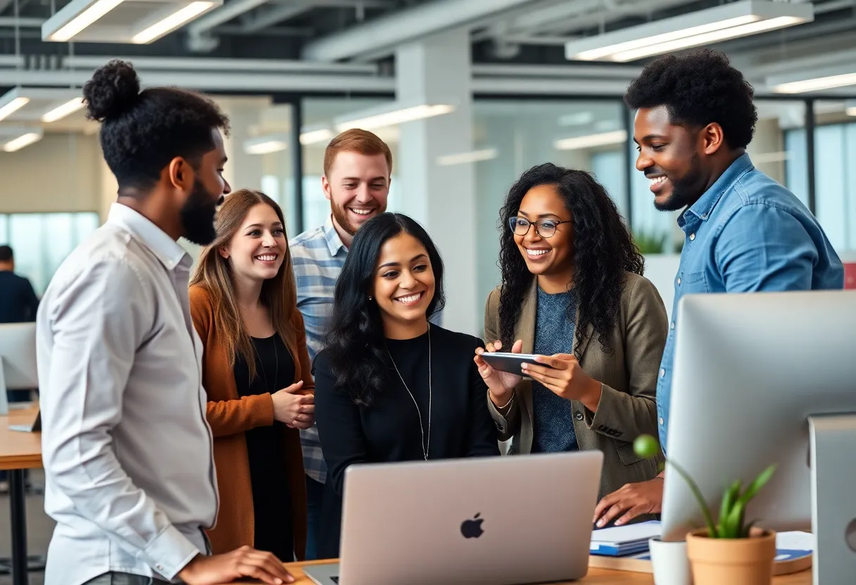 Employees enjoying a collaborative work environment