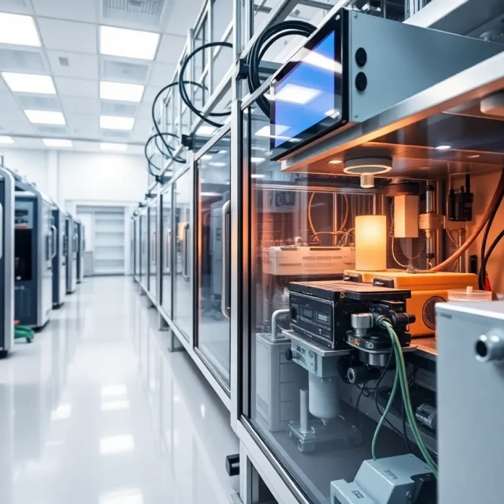 Biopharmaceutical manufacturing equipment in a modern facility