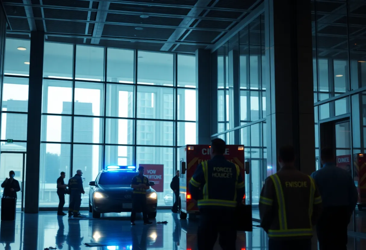 Emergency responders outside the Blackstone office building