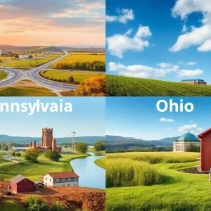 A view of business environments highlighting Pennsylvania and Ohio rankings.