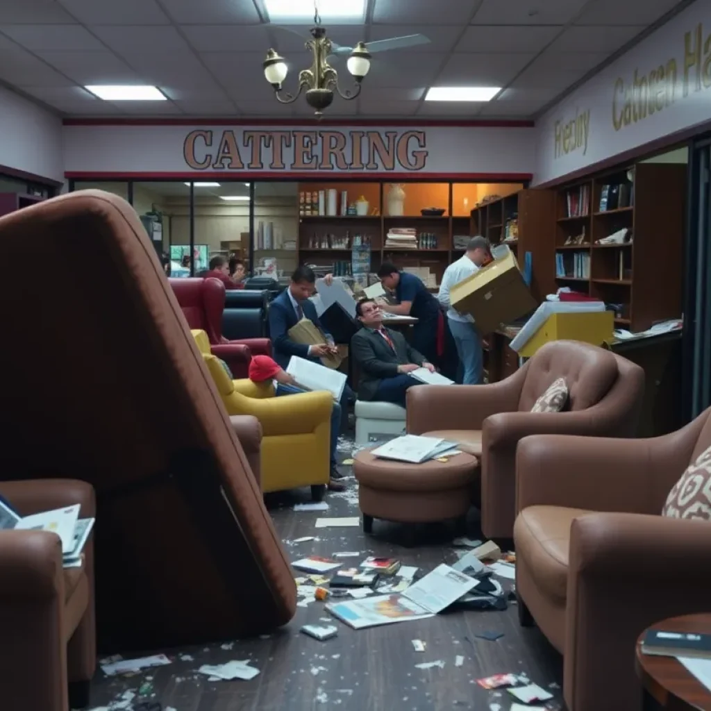 Interior of a catering business showing damage after a break-in