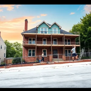 A home being built in Philadelphia with construction workers on site.