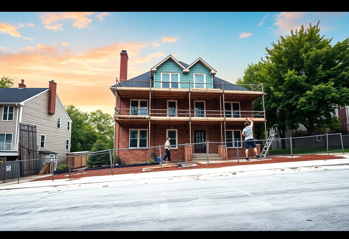 A home being built in Philadelphia with construction workers on site.