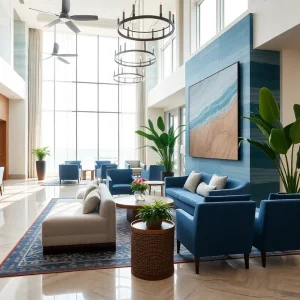 Renovated hotel lobby at Fort Lauderdale Marriott featuring modern design.