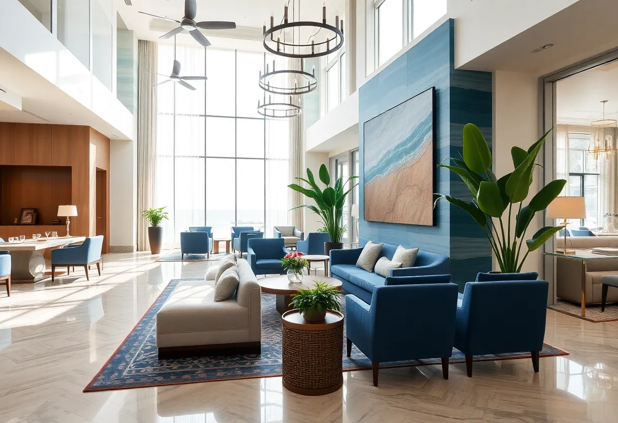 Renovated hotel lobby at Fort Lauderdale Marriott featuring modern design.
