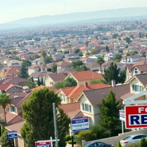Aerial view of residential properties in Fresno, California.