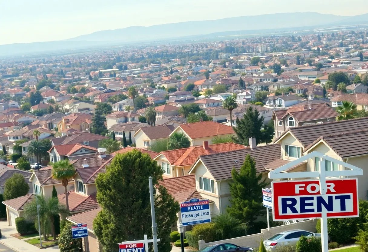 Aerial view of residential properties in Fresno, California.
