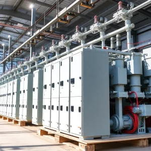 Modern electric grid facility with high-voltage switchgear products