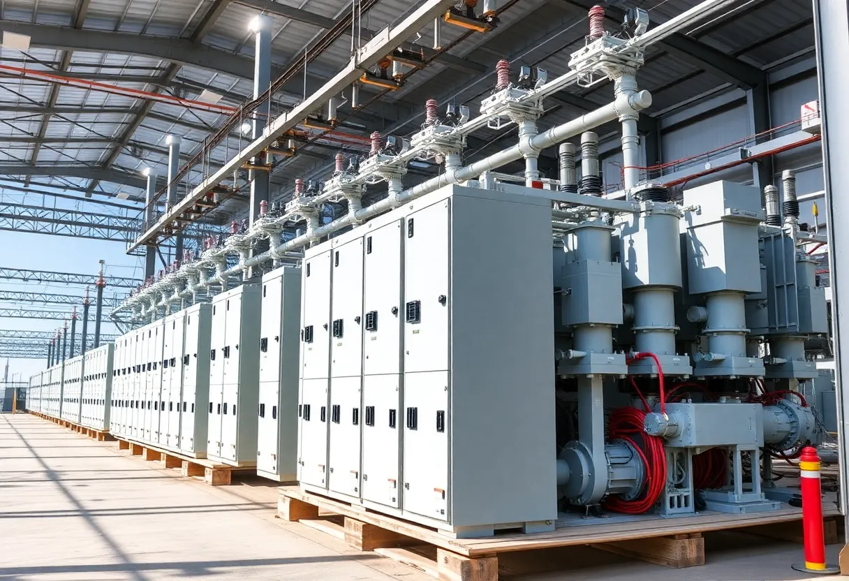 Modern electric grid facility with high-voltage switchgear products