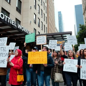 Hotel workers rallying outside Sheraton Philadelphia Downtown