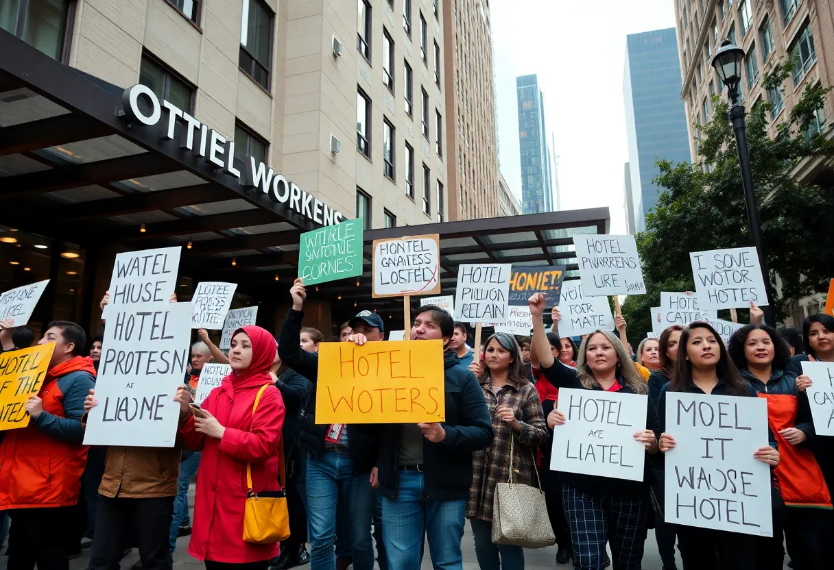 Hotel workers rallying outside Sheraton Philadelphia Downtown