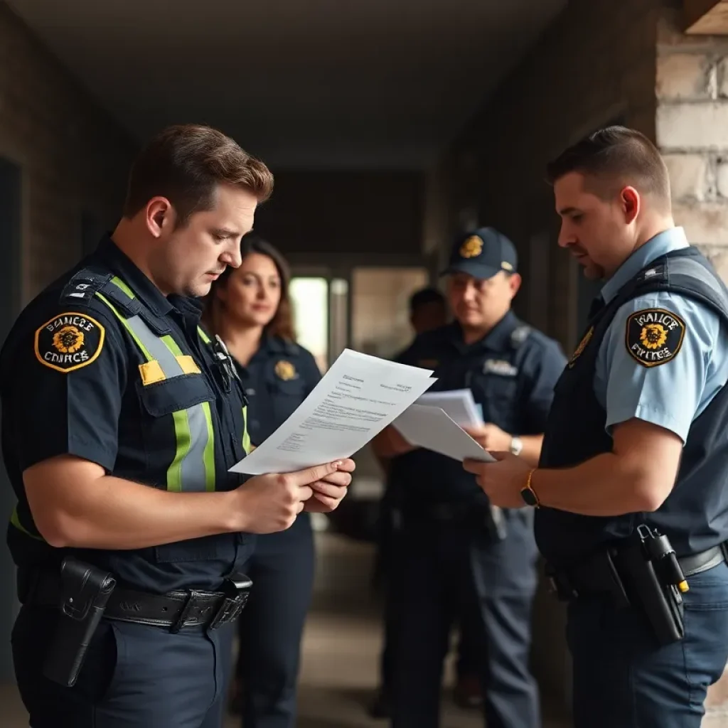 Law enforcement officers conducting an investigation into human trafficking