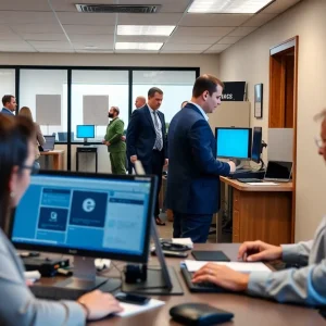 People receiving assistance at a Pennsylvania unemployment office