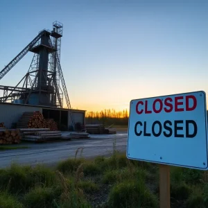 Closed timber processing facility with logs
