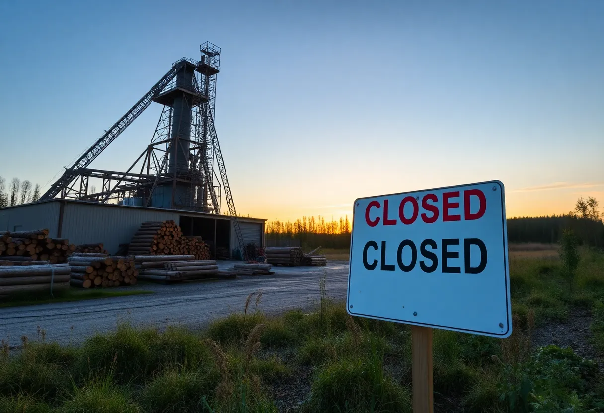 Closed timber processing facility with logs