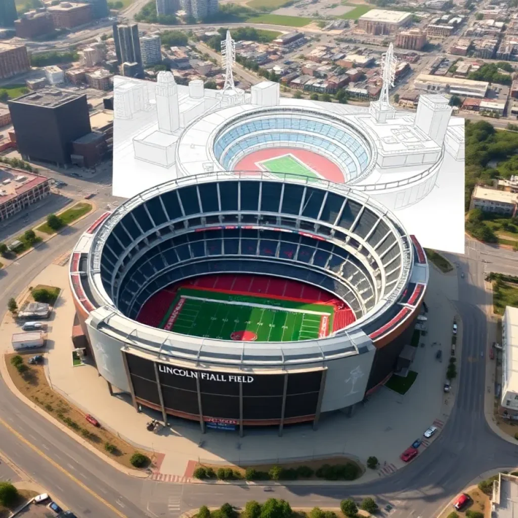 Conceptual image of Lincoln Financial Field with proposed renovations and new stadium ideas.