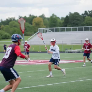 Penn lacrosse players training on the field