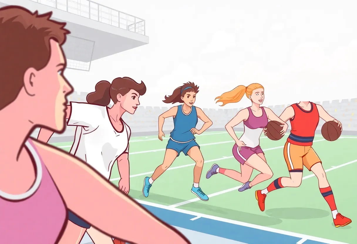 Illustration of athletes representing diverse gender identities in sports.