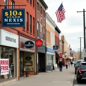 Pennsylvania business district with signs of rising prices