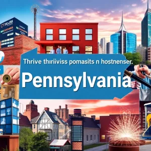 Collage representing business growth and innovation in Pennsylvania.