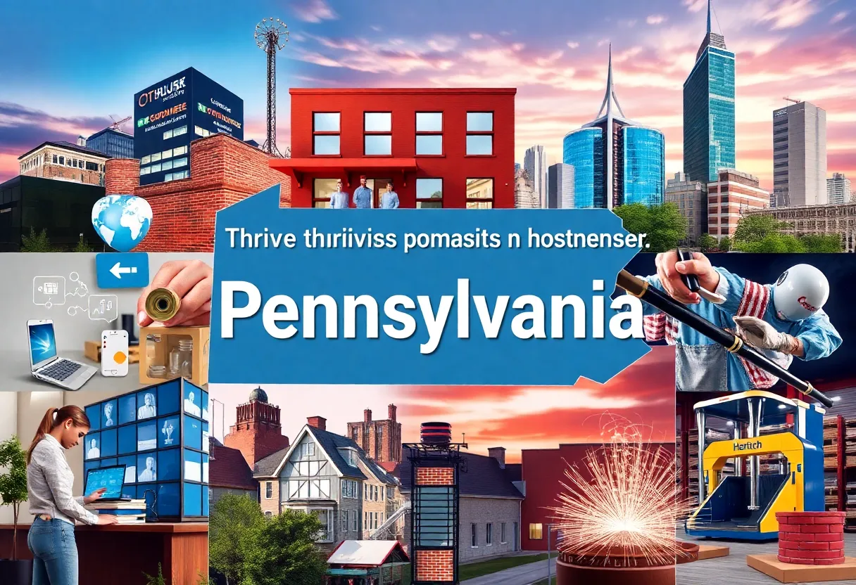 Collage representing business growth and innovation in Pennsylvania.