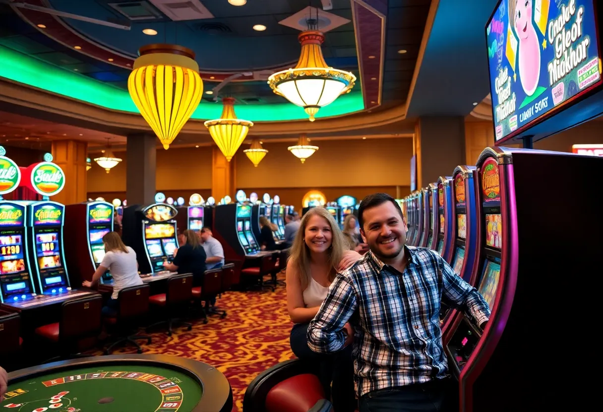 A busy casino floor in Pennsylvania with gaming tables and players.