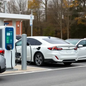 Electric vehicles charging at a new station in Pennsylvania