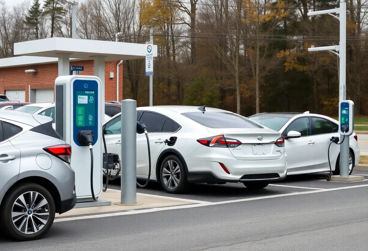 Electric vehicles charging at a new station in Pennsylvania