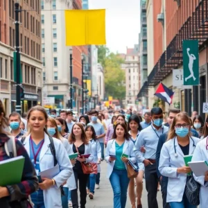 Diverse workers in Pennsylvania city representing employment growth