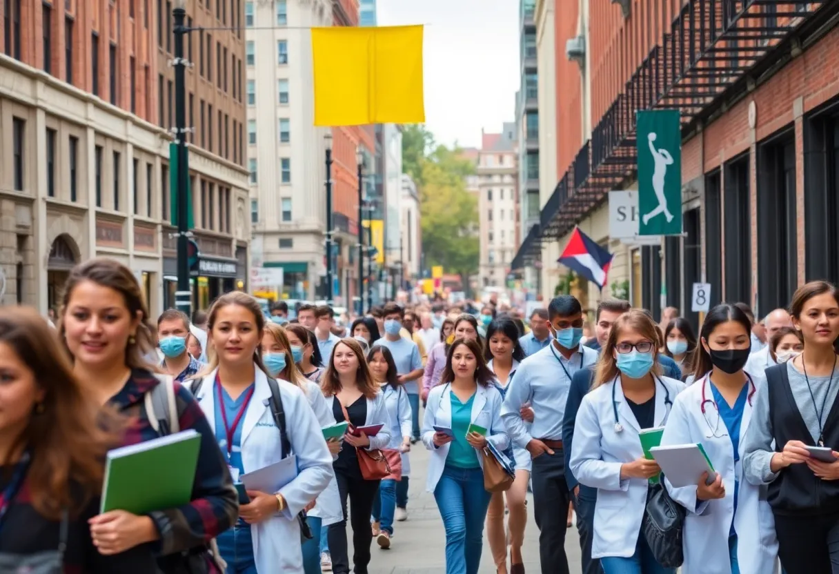 Diverse workers in Pennsylvania city representing employment growth